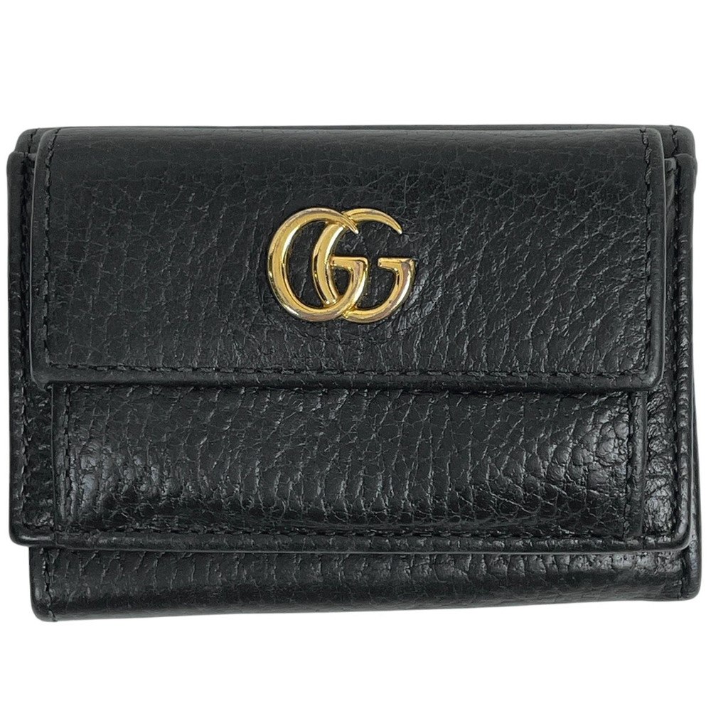 Gucci GG Marmont Tri fold Wallet Double GG Compact Leather Black